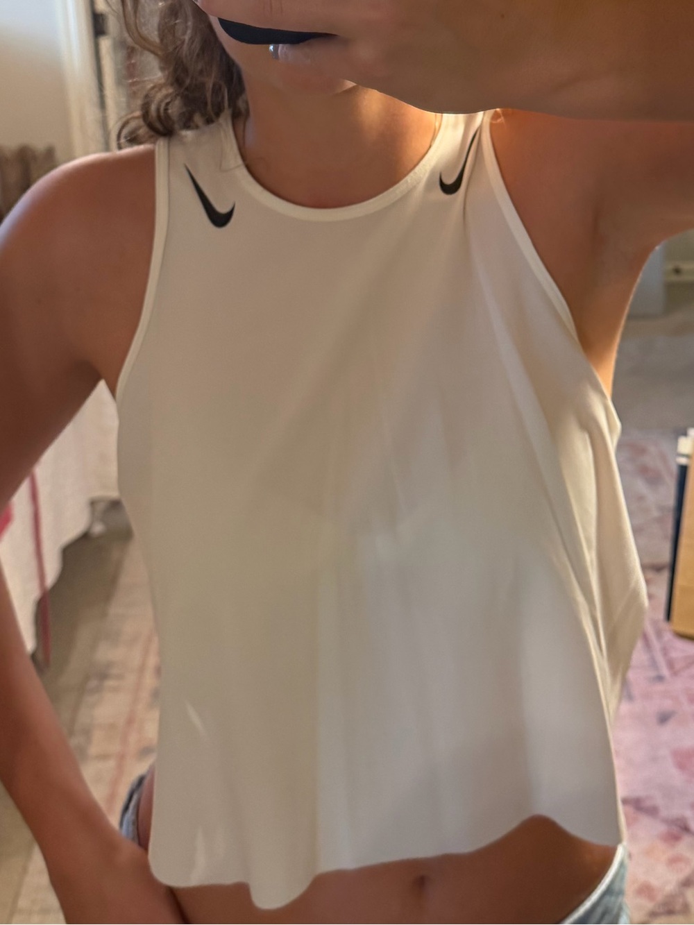 Nike White Racerback Crop Tank with Black Swoosh